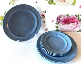 6 Periwinkle Blue Furio Plates, Discontinued Furio Blue Banded Plates, 3 Retired Blue Ring Luncheon/Dessert Plates, 3 Furio Dinner Plates