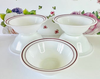 5 Pyrex Ruby/Maroon Band Tableware Vegetable Bowls, Ruby Red Pyrex 9" Tableware by Corning Bowls, 1960s Diner Restaurant Ware Bowls