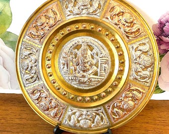 Ganesha Thanjavur Art Plate, Ganapati Art Plate, Vintage Copper Silver & Brass Thanjavur Art Plate, Hindu God Vinayaka 8" Thanjavur Plate