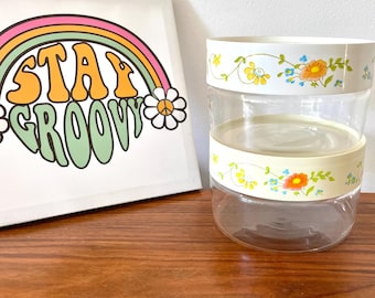 2 Corning Wildflower Canisters With Lids, 2 Vintage 70s Pyrex See & Store Wildflower Canisters, Small Corning/PYREX Wildflower Canisters