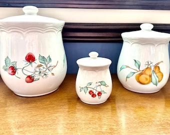 Vintage Set Of 3 Harvest Fruit Canisters