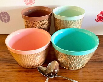 4 Mid Century Raffia Ware Ice Cream Cups