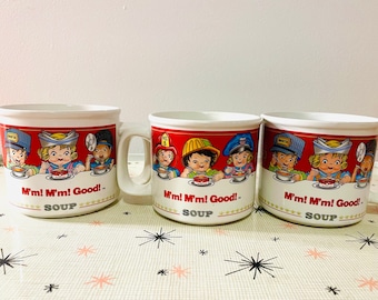 Three Westwood Campbell's Kids Soup Bowls, Campbell's Soup Kids Mugs, Vintage Campbell's Soup Bowls, 90's Campbell's Soup Mugs