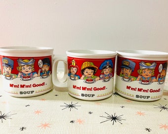 Three Westwood Campbell's Kids Soup Bowls, Campbell's Soup Kids Mugs, Vintage Campbell's Soup Bowls, 90's Campbell's Soup Mugs