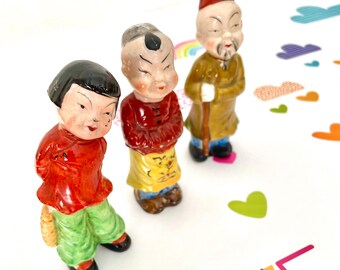 3 Occupied Japan Asian Figurines, Asian Boy Figurine, Asian Girl Figurine, Asian Man  Figurine, 3 Hand Painted Asian Figurines Made in Japan