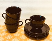 4 Homer Laughlin Black Fiesta Cups and Saucers, Black Fiestaware Cups and Saucers, Black Fiesta Coffee Mugs, Black Fiesta Tea Cups