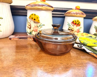 Visions Saucepan, Amber Vintage Pyrex | Transparent Cookware | 1 Pint With Lid, Small - Made In USA