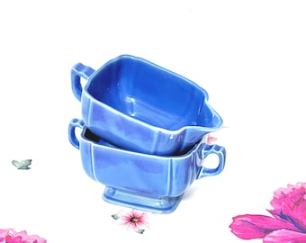 1930s Homer Laughlin Riviera Mauve Blue Creamer and Sugar Bowl
