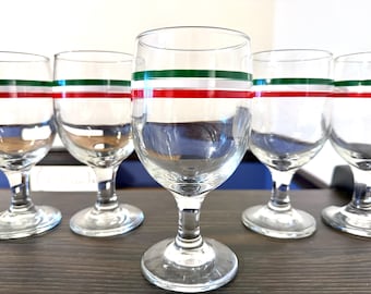 Libbey Festa Italiana Water Goblets - Red, White & Green Band - Set of 6