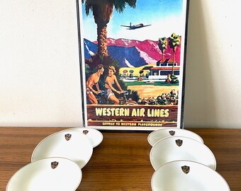 Set of 6 Western Airlines 60th Anniversary First Class Dessert Plates Made By Alco