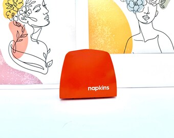 1970s Retro Kitchen, Minimalist Napkin Holder | Plastic | Approx 5x5x2 Inches, Vintage Orange Sterilite