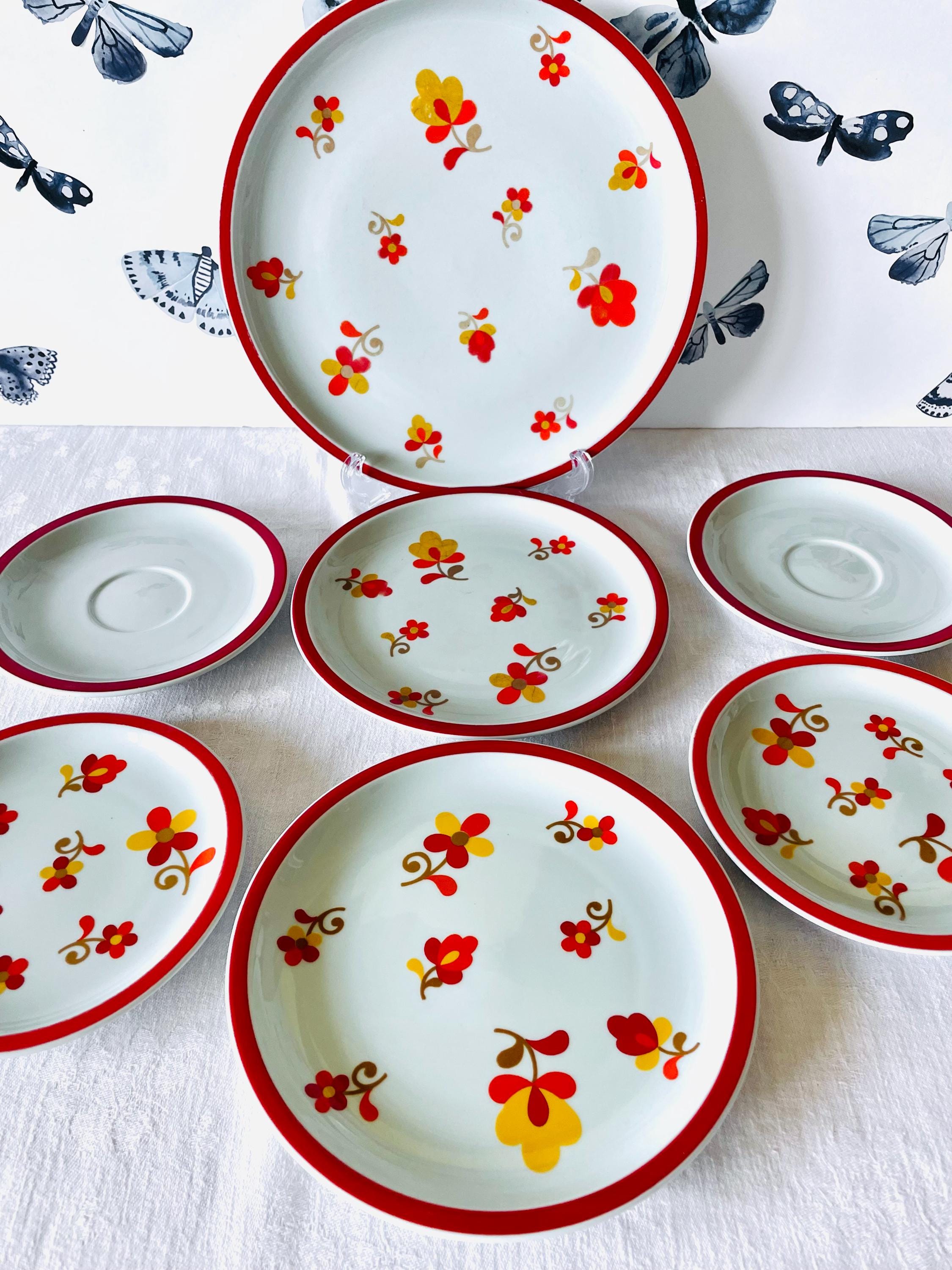 Vista Alegre Block Paprika Dishes 7 Piece Lot Hearthstone Block Paprika Dinnerware Block Paprika Plates and Saucers