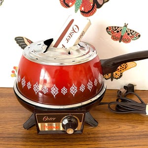 Groovy Oster Paprika Electric Mid Century Fondue Pot, Burnt Orange Oster Fondue Pot, Electric Red Enamel Fondue Set,