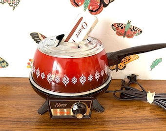 Groovy Oster Paprika Electric Mid Century Fondue Pot, Burnt Orange Oster Fondue Pot, Electric Red Enamel Fondue Set,