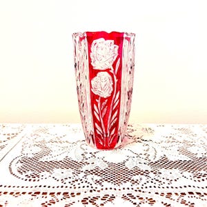 Anna Hutte Asti Bleikristall Rosaline Cut Plomo Cristal Rubí Jarrón