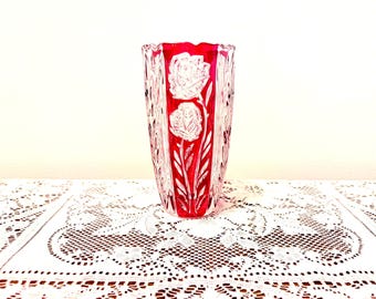 Anna Hutte Asti Bleikristall Rosaline Cut Lead Crystal Ruby Vase