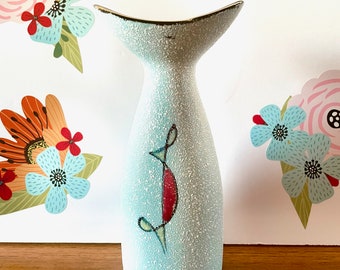Mid Century Modern Textured Bud Vase, Mid Century Abstract Art Vase, Italian Bottle Vase, Modernist Blue Textured Abstract Vase