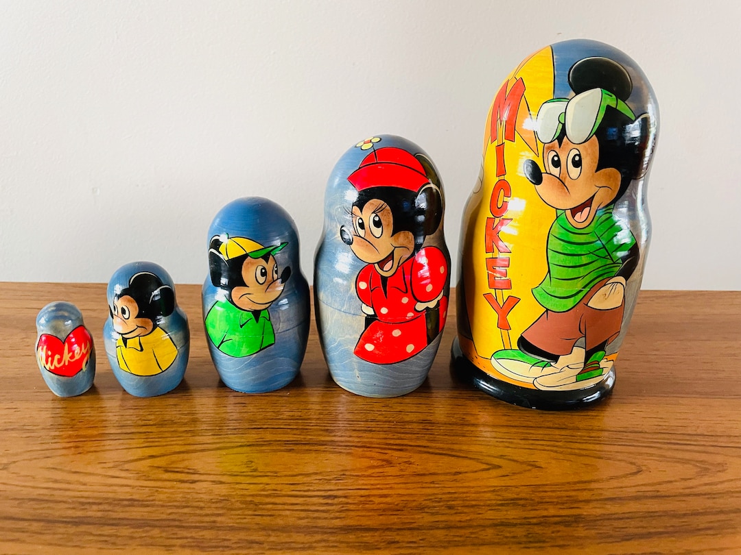 Vintage Wooden Disney Nesting Dolls Hand Painted Mickey Mouse Etsy