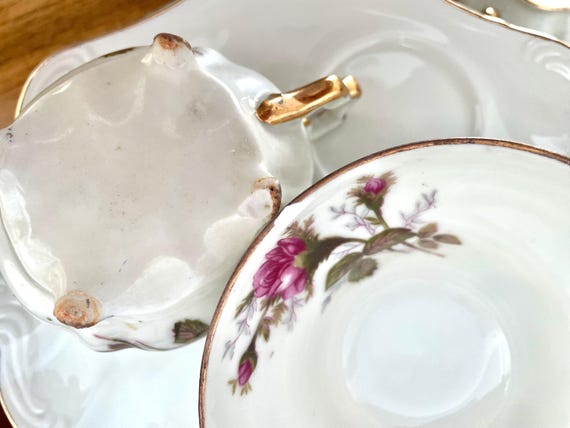 Royal Sealy Moss Rose Tea Set, Scallop Shell Snack Plates (16