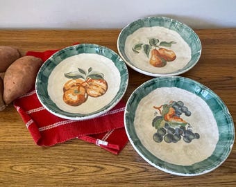 3 Vintage Himark Individual Pasta Bowls, Made In Italy 8 Inch Individual Pasta Bowls, Himark Fruit Pattern Pasta Bowls, HIM1 by Himark