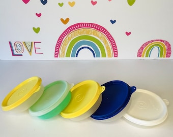 5 Vintage Tupperware Little Wonders Bowls, Tupperware 1286 Bowls, 5 Small Colorful Tupperware Little Wonders Containers with Lids