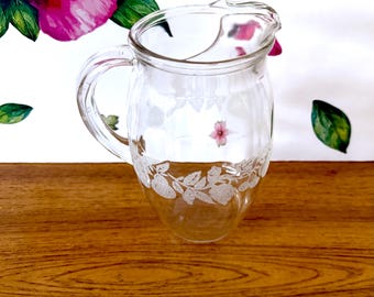 Mid Century Bartlett Collins Golden Fruits Juice Etched Glass Pitcher