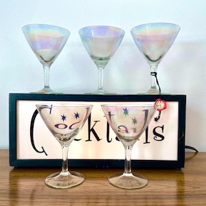 5 copas de martini Pasabahce de vidrio con arte de burbujas vintage, copas de champán iridiscentes de mediados de siglo, copas de martini iridiscentes, artículos de bar de los años 60