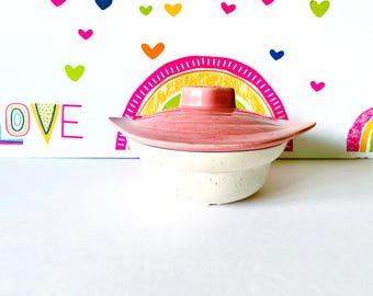 Mid Century Modern Pink Speckleware Covered Candy Dish - USA Pottery
