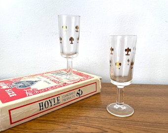 Fleur De Lis Aperitif Glasses, Pair Of Fleur De Lis Sherry Glasses, 30s Port Glasses, Fleur De Lys Cordial Glasses, Stemmed Liqueur Glasses