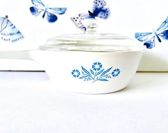 Vintage Corning Ware 1 Pint Saucepan: Cornflower Blue Pan with Lid