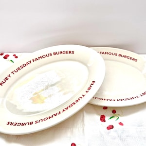 Set of 2 Vintage Ruby Tuesday Famous Burgers 13.5" Oval Serving Platters