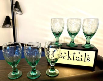 6 Vintage Libbey Orchard Fruit Green Water Goblets