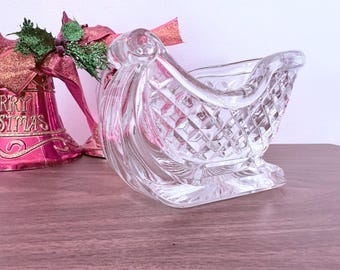 Vintage Lead Crystal Sleigh, Holiday Centerpiece 24% Lead Crystal Decor, Christmas Sleigh Candy Dish, 90s Lead Crystal Napkin Holder