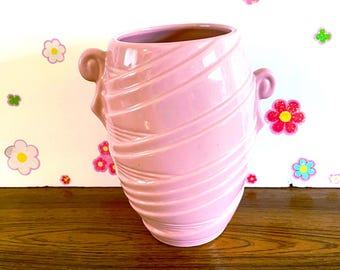 Pink Mid Century Urn Vase, Pink Laslo 4332 Sigma Canada Vase, Pink Handled Ceramic Vase, Pink Mid Century Vase
