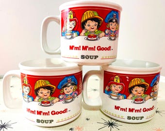 Three Westwood Campbell's Kids Soup Bowls, Campbell's Soup Kids Mugs, Vintage Campbell's Soup Bowls, 90's Campbell's Soup Mugs