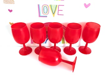 Rainbow Glass Company- Set of 6 Bright Red Matte Wine Glasses