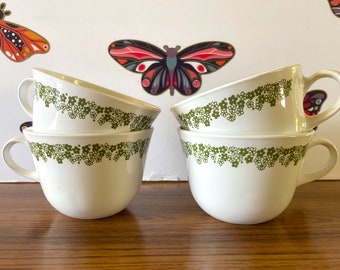 4 Corning Spring Blossom Ring Handle Coffee Cups, Four CorningWare Crazy Daisy Coffee Mugs, Corelle Livingware Spring Blossom Mugs