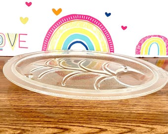 Mid Century Glass, Modern Meat Platter - Footed Deep Well Serving Dish | 14.5" X 11", Inland Vintage