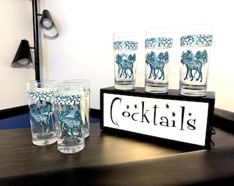 Tienshan Moose Tumblers: Set of 6 Vintage Log Cabin Glasses