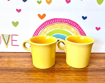 Fiesta Coffee Mugs, Sunflower Yellow Ring Handle Pair | Ceramic Homer Laughlin | 12oz Each, Set