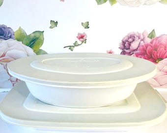 Vintage Corningware Flora Casseroles, White Dishes, L-30 L-15, USA Made