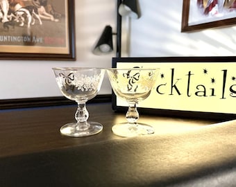 Libbey Rose Classic, Vintage Floral Champagne Glasses | Blown Glass, Gold Bowls | 6 Oz, 4.25"