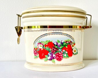 Vintage Knott's Berry Farm Ceramic Canister: 1970s Fruit Cornucopia Kitchen Decor