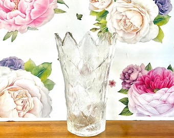 Vintage Mikasa Crystal Vase: Large 10" Tall with Leaf Detail