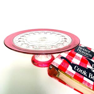 Ruby Thumbprint Pedestal Cake Stand - Vintage Cranberry Flash Glass