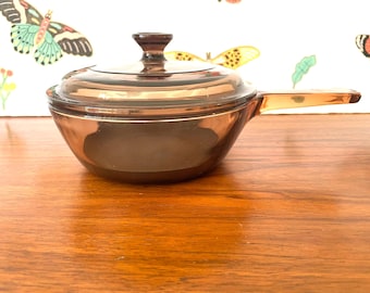 Small Corning Amber Visions Saucepan, Pyrex Corning Visions Cookware, Pyrex/Corning Amber Visions 1 Pint Saucepan, Corning 81-B Saucepan
