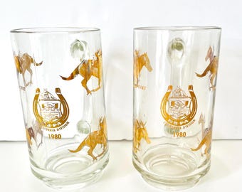 2 HPBA California Division Glasses, Equestrian Racehorse 24k Beer Steins, 1980 Horsemen’s Benevolent and Protective Association Beer Mugs
