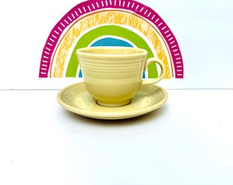 Yellow Fiesta Cup And Saucer, Vintage Homer Laughlin Collectible, Discontinued - Buttery Glaze | Produced After 1986