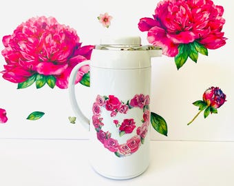 Rose Thermal Coffee Carafe, Push Button Rose Garland Coffee Server, Heart Garland Vacuum Sealed Coffee Carafe, Rose Garland Coffee Server