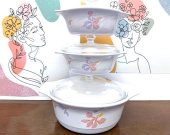 3 Vintage Studio Nova Iris Mist Fire and Ice Cassroles - 1 Large 2 Small